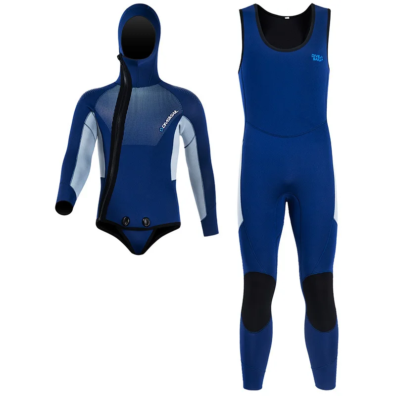 5MM Men's Split Hooded Wetsuit One-piece Vest Coldproof Warm Surfing Wetsuit Suitable for Scuba Diving Swimming