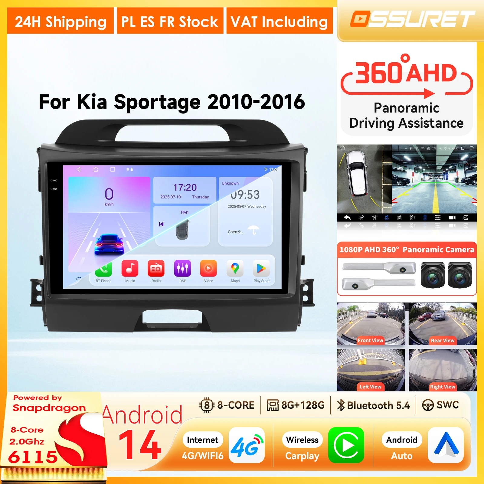 Autoradio Android per KIA Sportage 3 2010 - 2016 CarPlay Sistemi Intelligenti Auto Autoradio Lettore Multimediale 2din 360 Cam Wifi RDS DSP Schermo