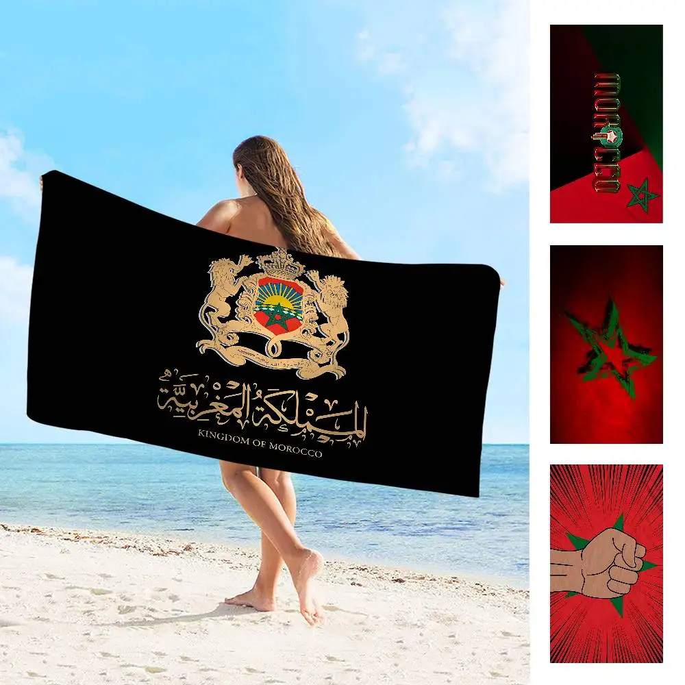 Morocco Map Flag Anime Beach Swimming Towel Soft Absorbent Washcloth Children's Gifts For Kids Travel Camping Gym