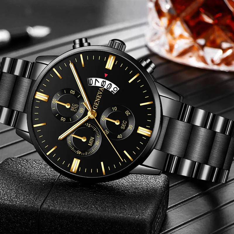 

New Business Men's Watches Fashion Three Eyes Quartz Watch Stainless Steel Waterproof Gentleman Quartz Wristwatches