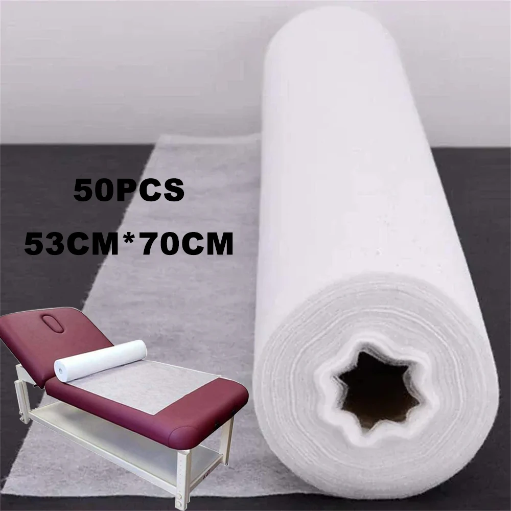 

50PCS Disposable Massage Bed Sheet 53x70cm Non-Woven Spa Table Covers for Tattoo/Eyelash Salon Waterproof Beauty Face Hole Paper