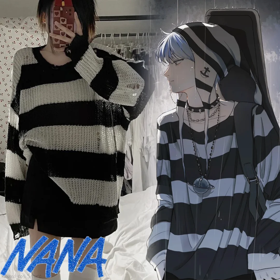 Anime NANA Okazaki Shinichi Cosplay Costume Adult Unisex Stripe Sweater Top Casual Wear Halloween Party Outfits