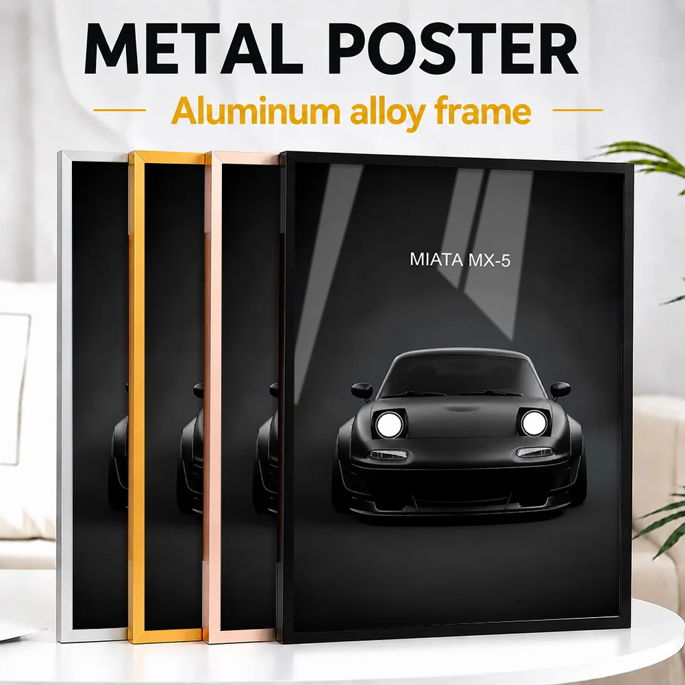 Black Japanese Miata MX-5 Car Framed Metal Poster Personalized Studio Graphic Wall Art For Garage Lounge, Auto Enthusiast Gift