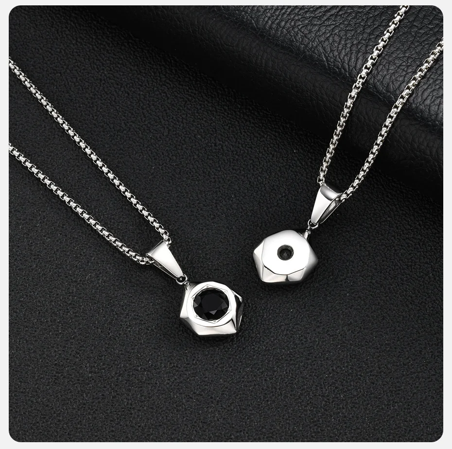Vnox Herren-Schmuckset aus Edelstahl, Hexagon-Halskette mit schwarzem Zirkon und Armband mit Panzerkette, Punk-Hip-Hop-Männer-Accessoire, Geschenk – Detail 12