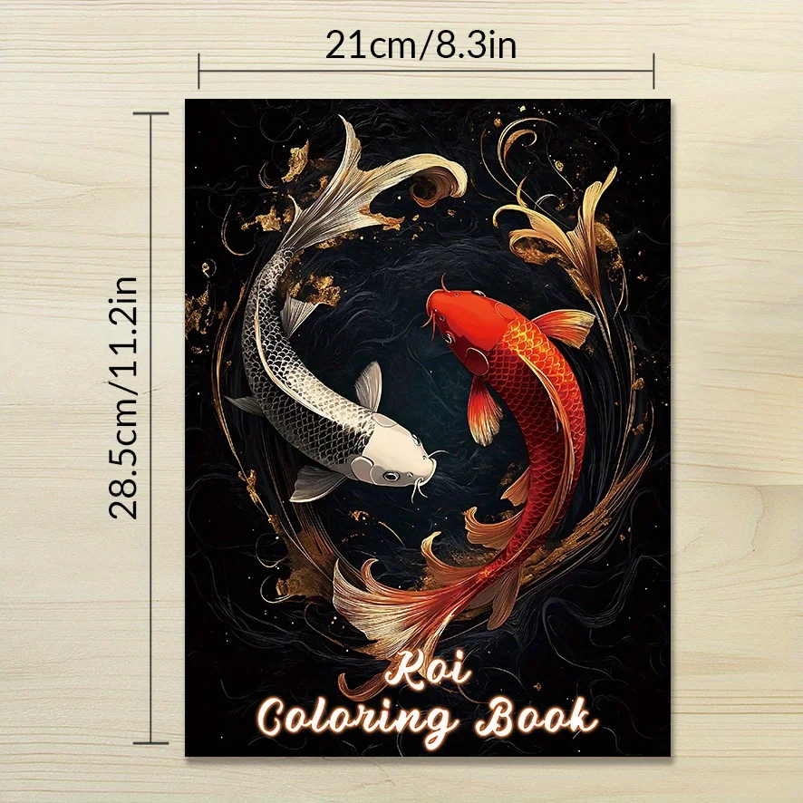 Koi Fish Adult Coloring Book - 8.3x11.2 inches 32 pages - Helps with relaxation and emotional well-being for teens and adults