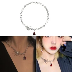Pendant Long Necklace Vintage Gothic Blood Drop Clavicle Chain for Women Halloween Jewelry Gift Ornament