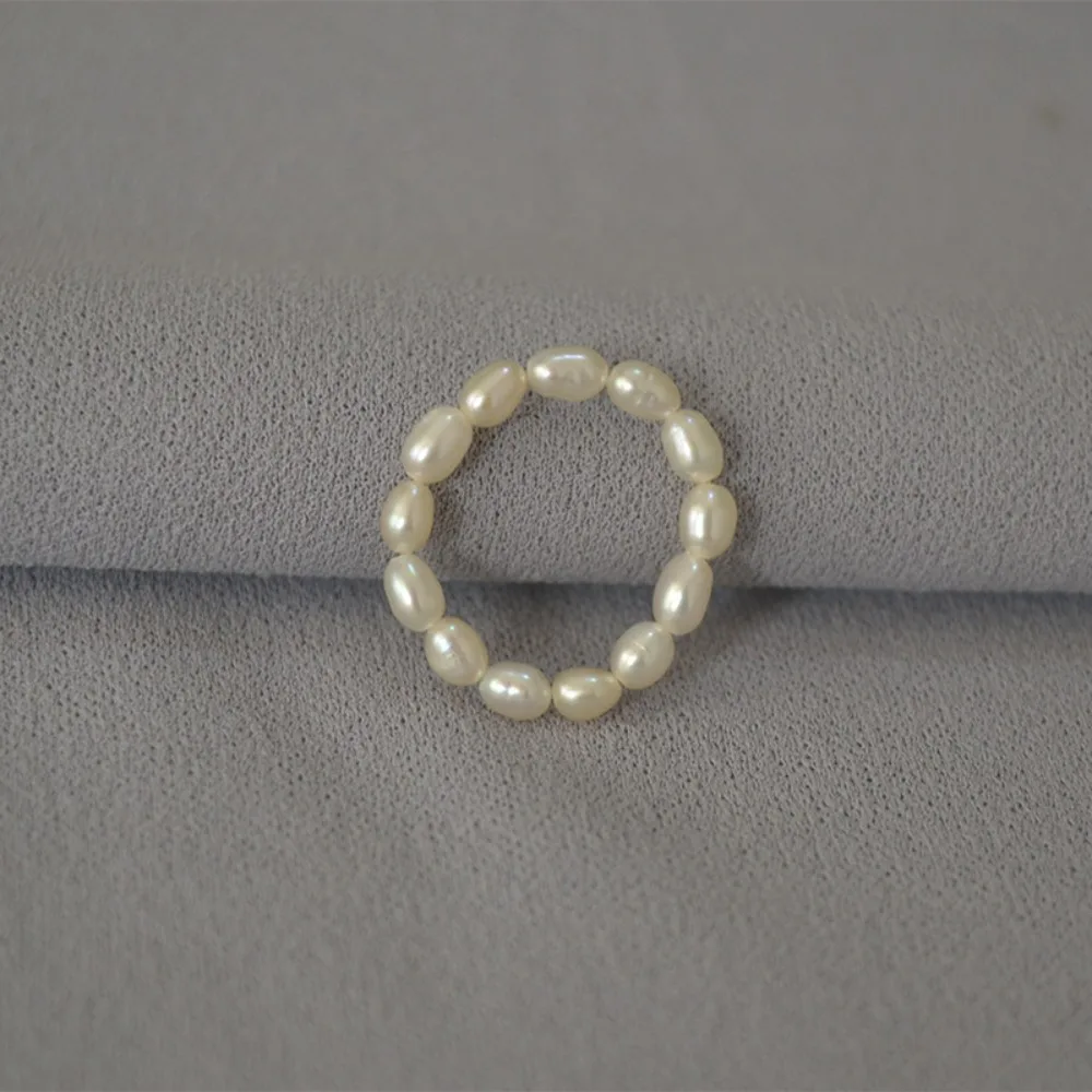 

Classic Fresh Fashion Elegant Simple Freshwater Rice Pearl Elastic Index Finger Ring Delicate Versatile for Women Temperament