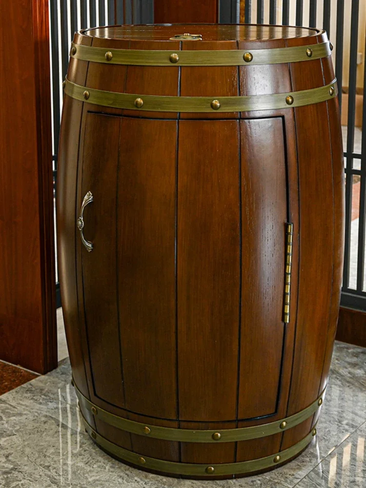 Wine Cabinet Constant Temperature Wine Cooler Vintage Oak Wine Barrel Cabinet