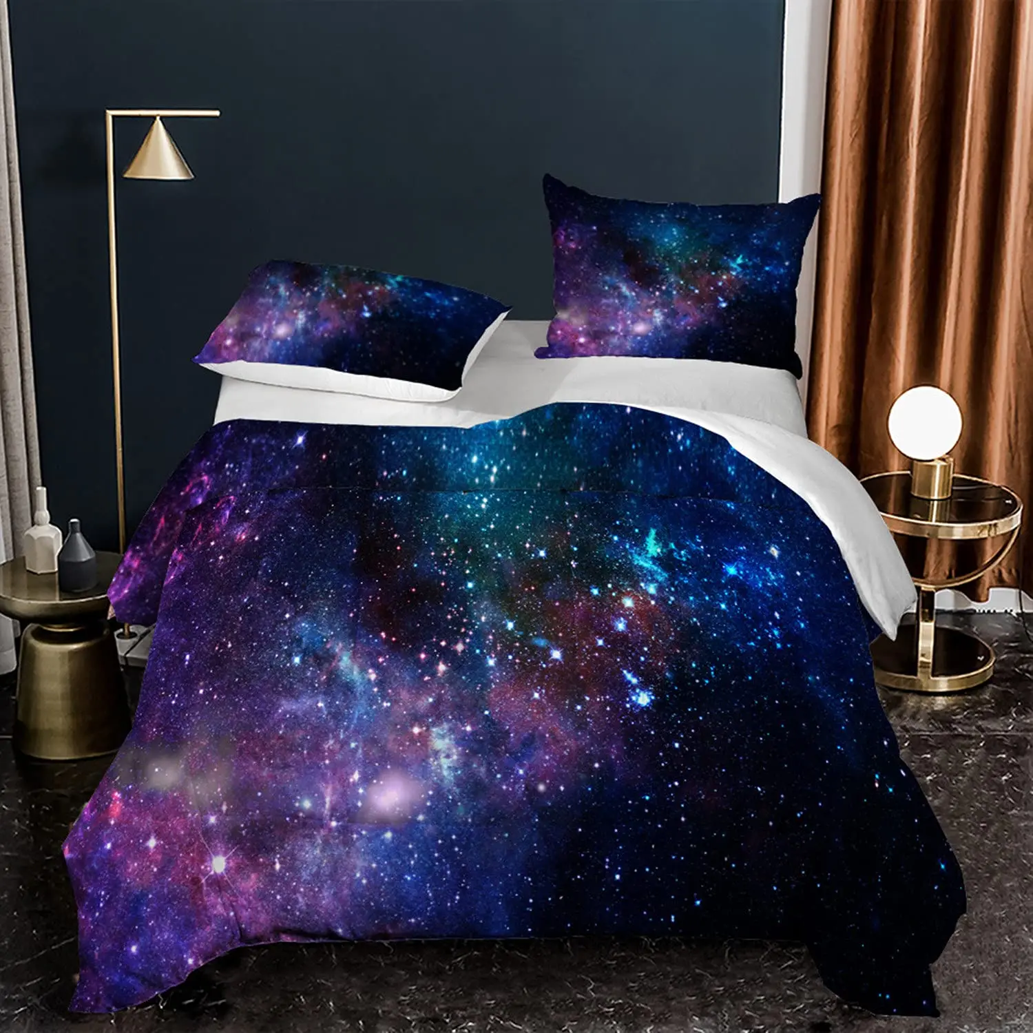 Imagem -03 - Galaxy Sky Conjunto Capa de Edredão Espaço Noite Conjunto de Cama Pillow Shams Rainha e Rei Full Size Decoração Quarto Pcs