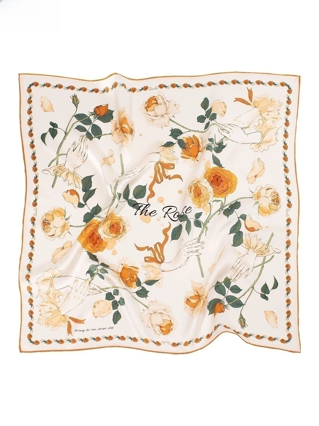 

Elegant Double-Sided Rose Print Silk Satin Square Scarf Vintage Gentle Atmosphere Silk Large Size Fashionable Accessory