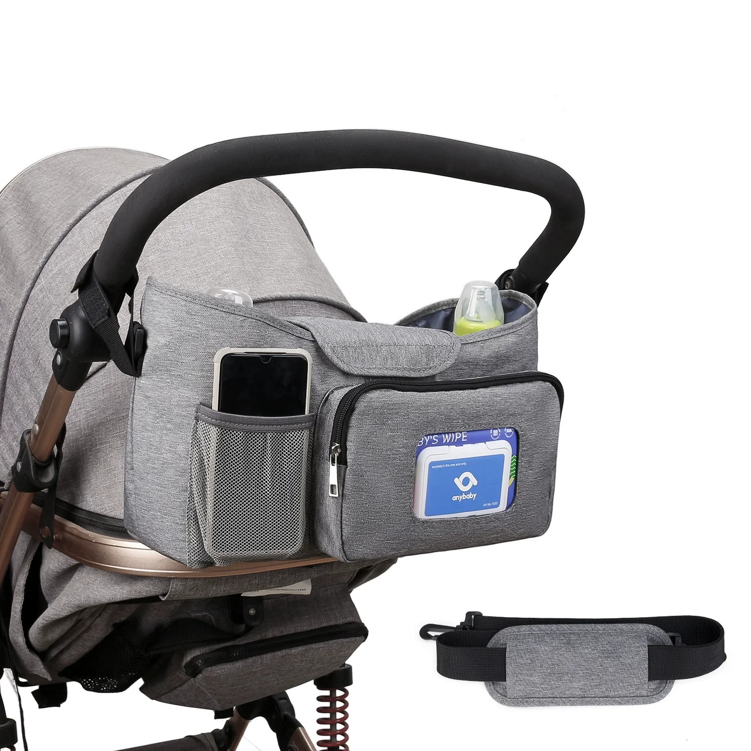 

New Aby Small Diaper Bag Stroller Organizer with Insulated Cup Holder& Shoulder Strap Mini Stroller Storage Pouch for Outdoor