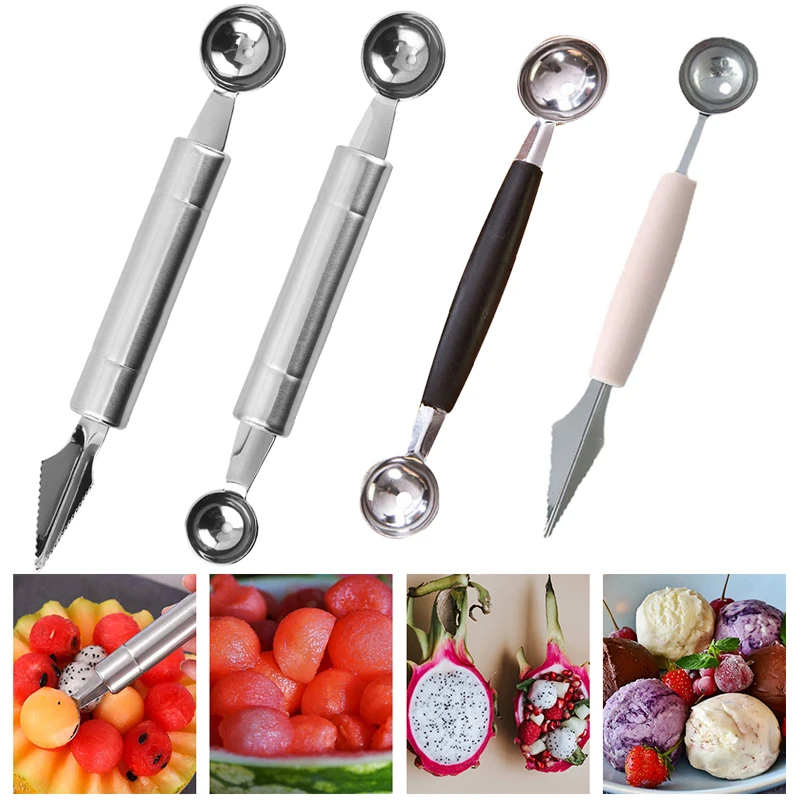 Obst Löffel Graben Doppelköpfigen Edelstahl Tragbare Multifunktionale Melone Baller Scoop DIY Obst Platte Ball Werkzeug TMZ