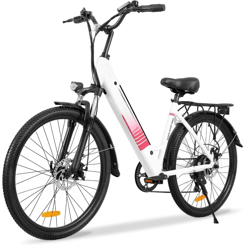 

Electric Bike, 26" Max Range 30Miles (Pedal-assist1) 3 Riding Modes & Adjustable Seat, 7-Speed & Front Shock Electric Bicycle