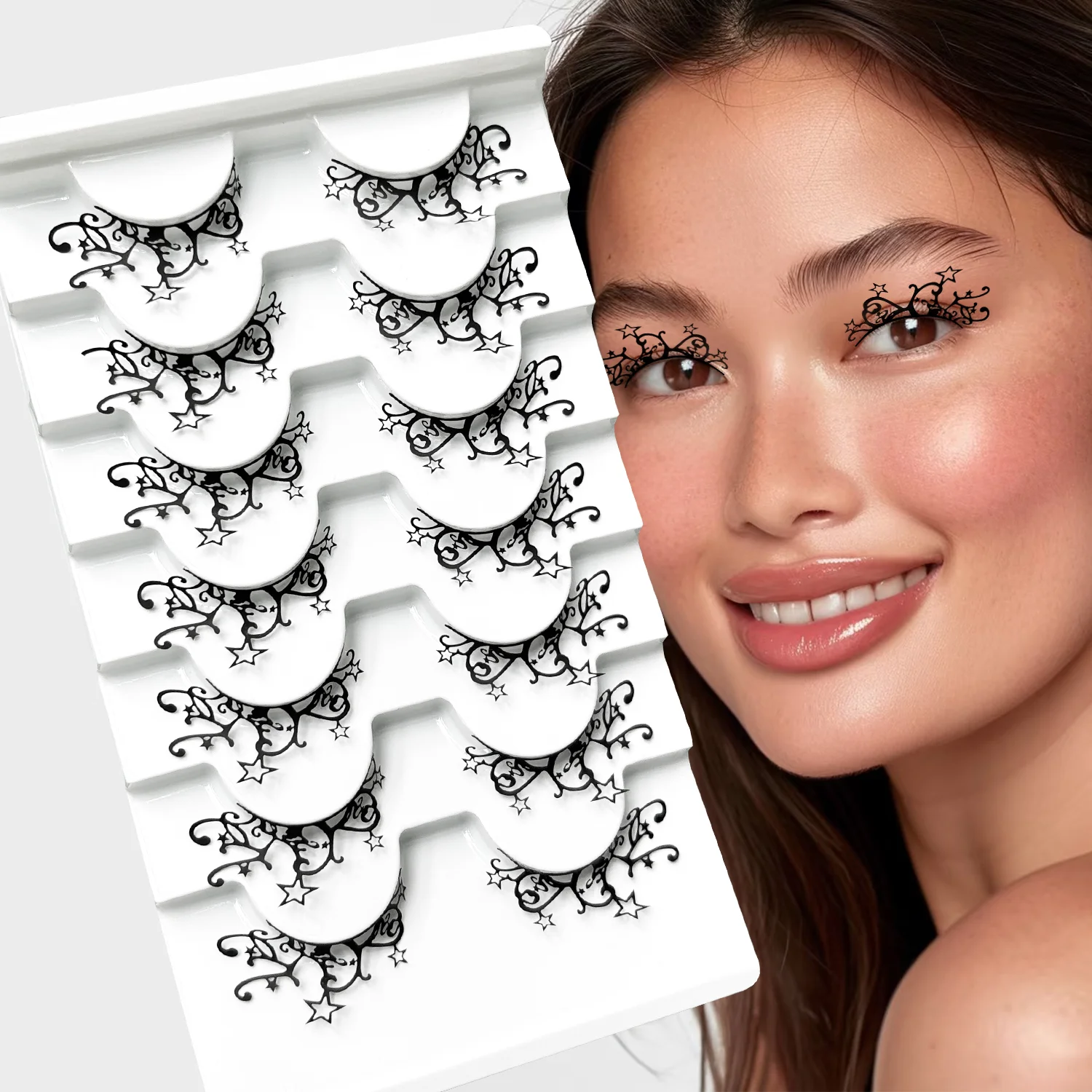7-Pair Christmas Paper Lashes Festive Holiday Party Eyelash Designs Butterfly Skull castle for Xmas Photos makeup for party