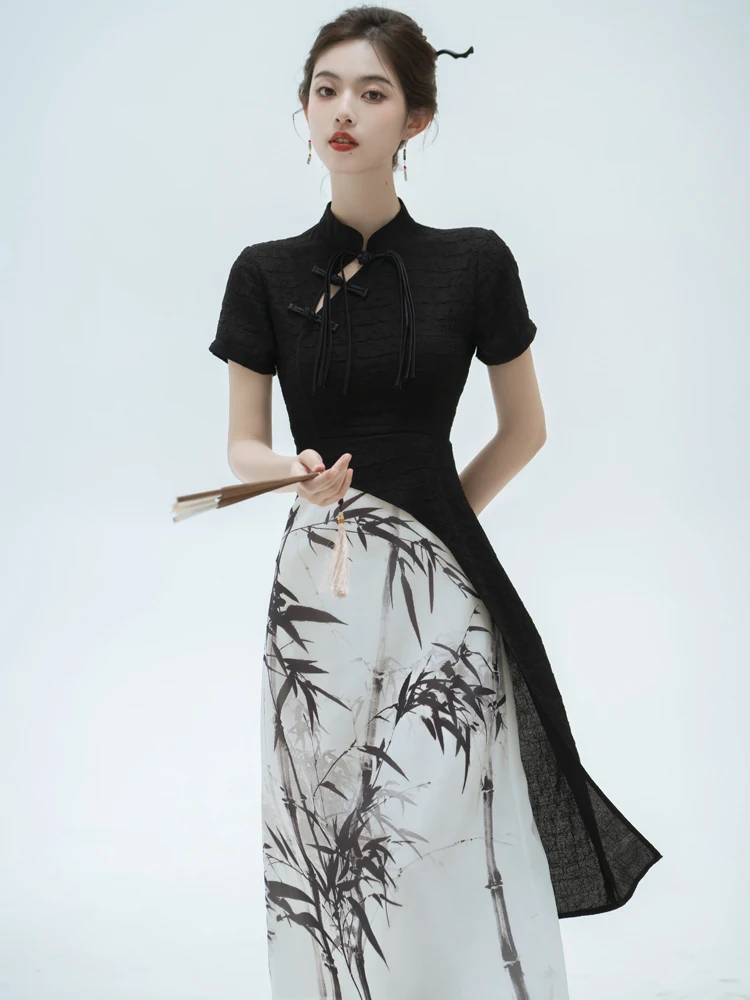 

New Chinese Style Design Ink Cheongsam Young Women's High-Grade Dress