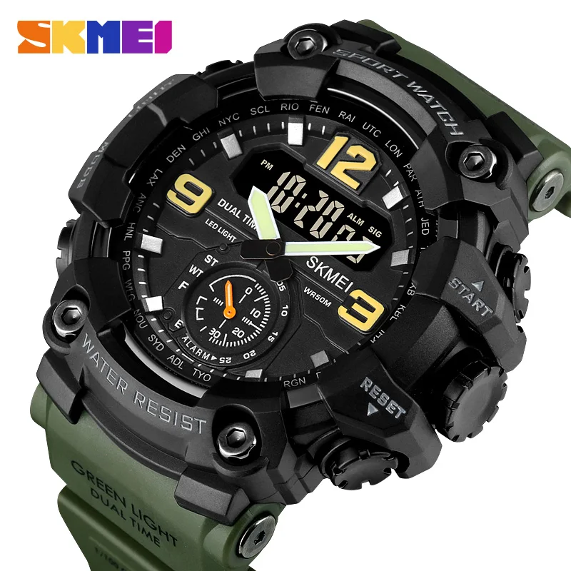 SKMEI 3 Time Countdown Digital Mens Sport Wristwatch Waterproof Electronic Watches Alarm reloj hombre