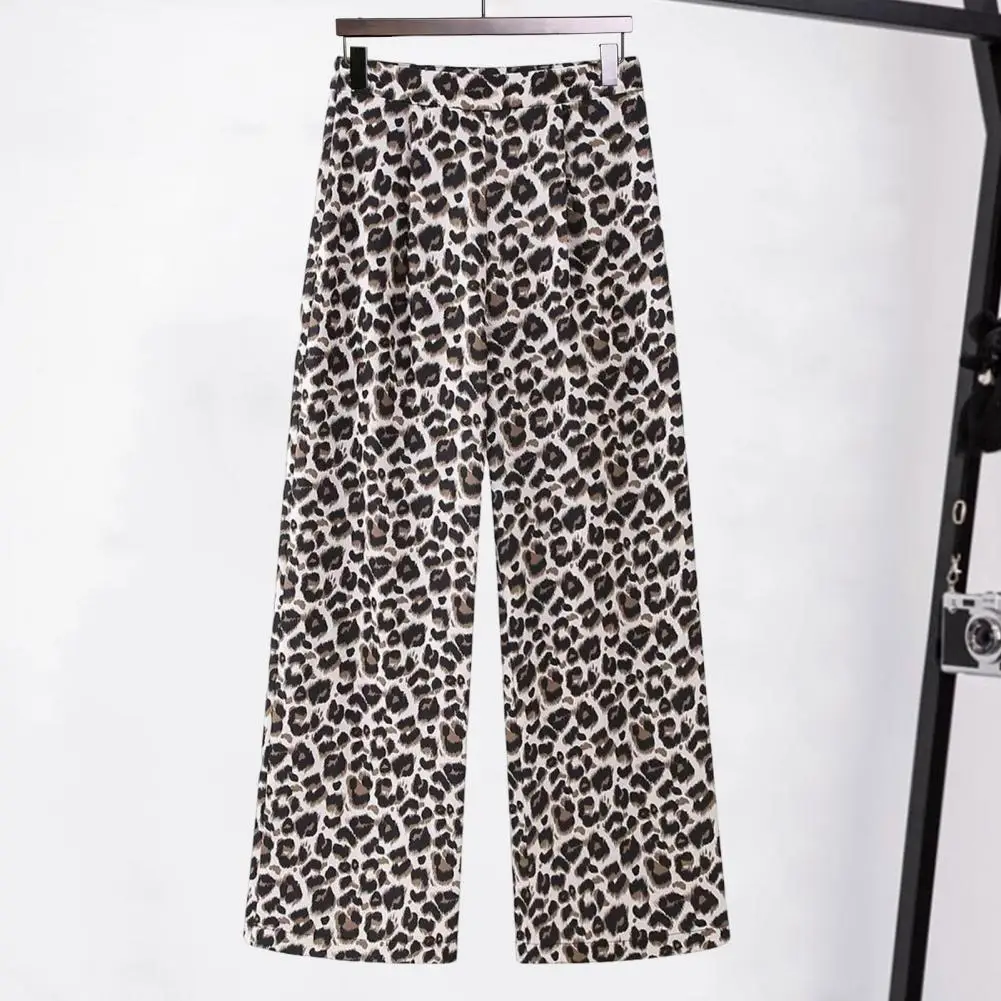 Pantalones largos deportivos para mujer, conjunto de chaleco con cuello en V y cordones, estampado de leopardo, pierna ancha, a la moda