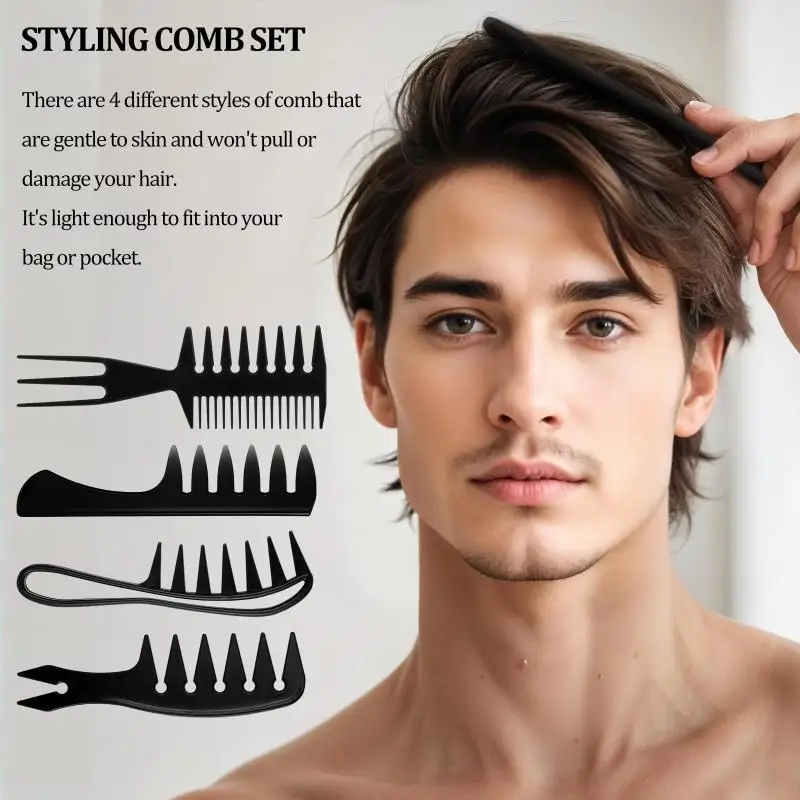 3/4Pcs Styling Comb Set Wide Tooth Comb Hair Pick Texture Comb Slicked-back Undercut Anti Static Comb For Men Hair Styling