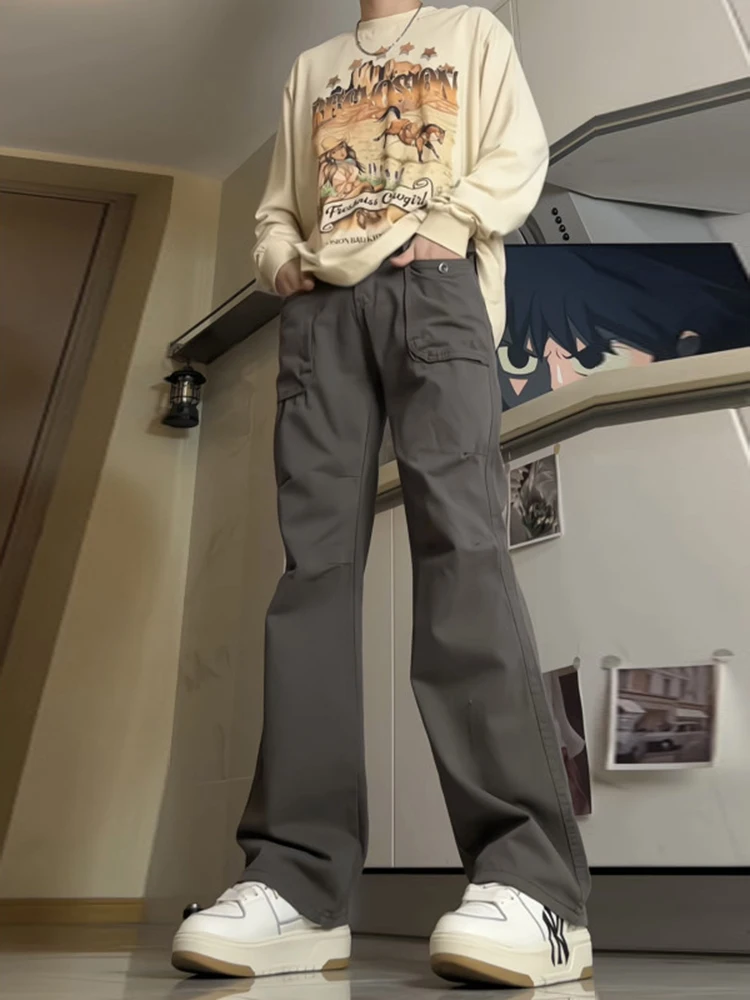 

Мужские прямые брюки в стиле милитари с дизайнерскими складками, американские парашютные брюки с высокой талией, джинсовые повседневные брюки B0 для лесозаготовительных работ