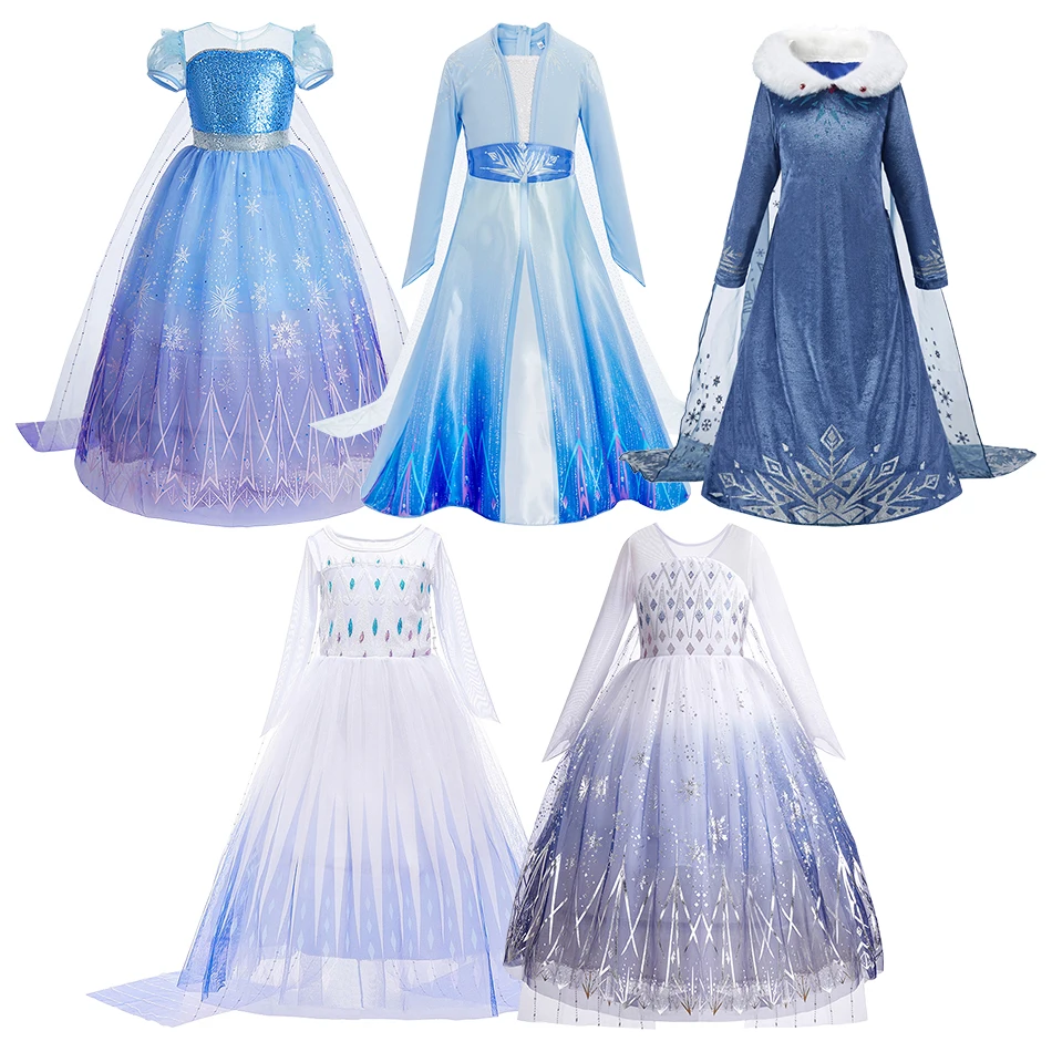 Children Snow Queen Fancy Performance Elsa Tulle Cloak Clothing Little Girls Christmas Dance Long Sleeve Princess Cosplay Dress