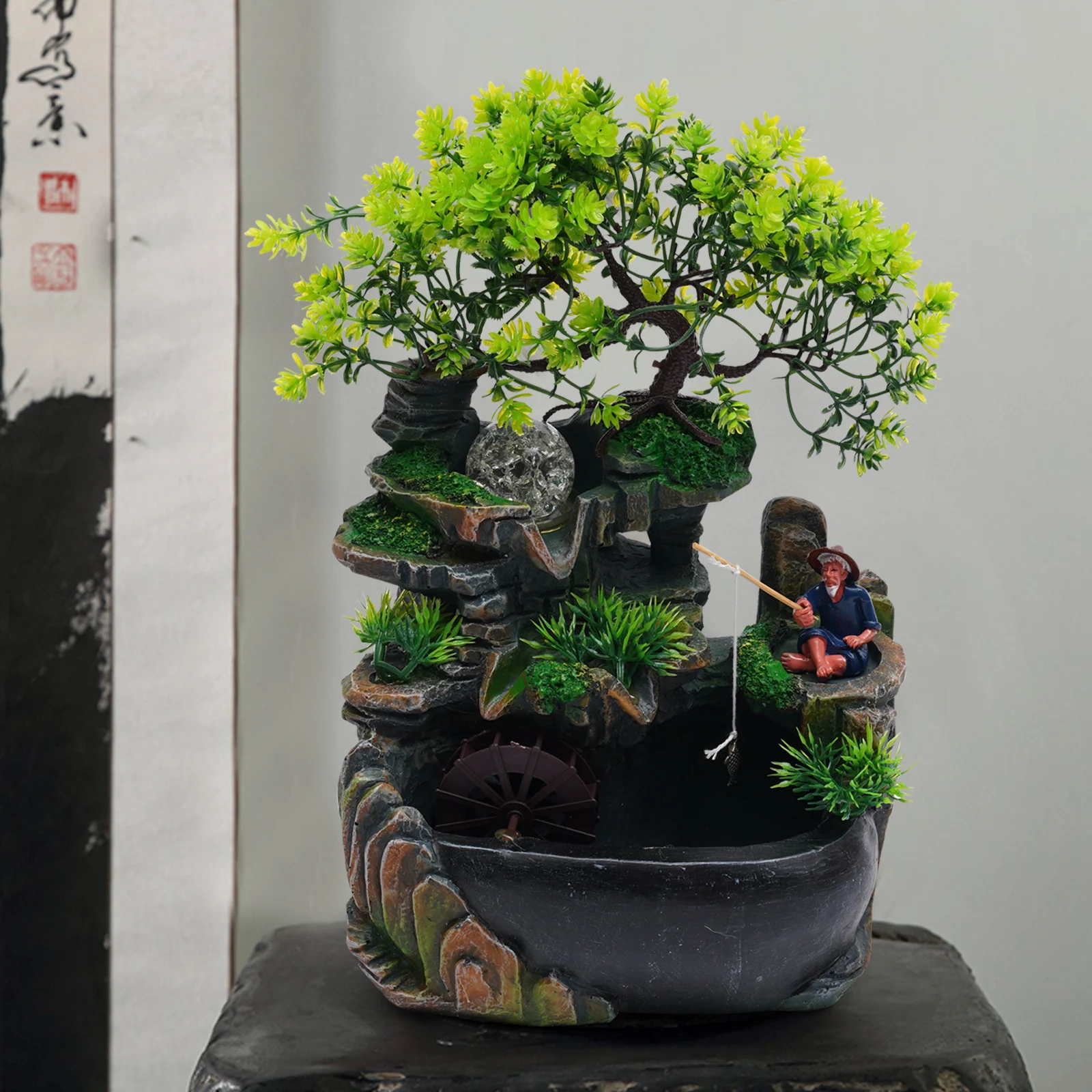 

Tabletop Fountain, Zen Meditation Indoor Tree Trunk Waterfall Fountain with LED Light, Office Desktop Decoration for Home