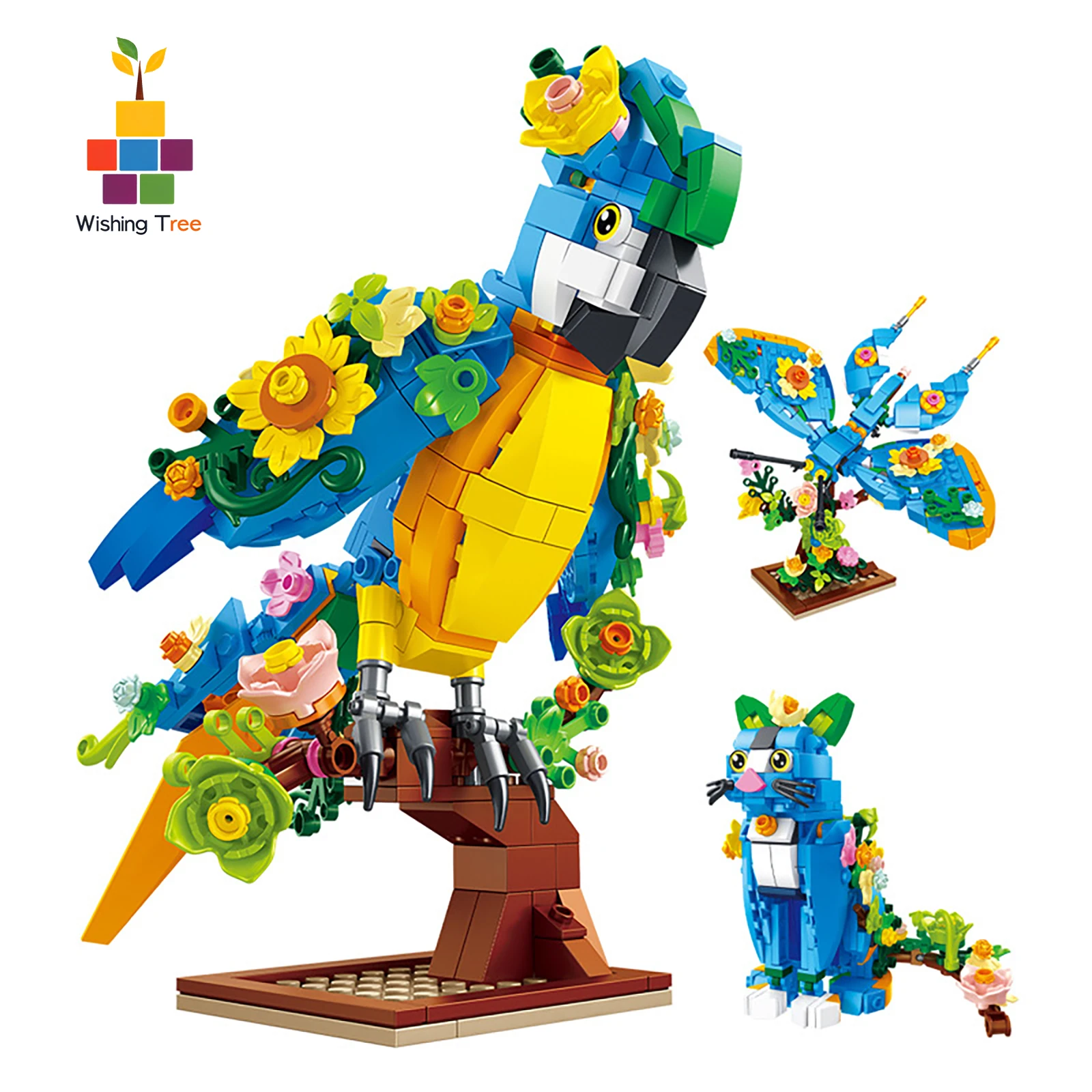 

FC1051 408pcs 3-in-1 Transformable Building Blocks Toy - Parrot/Butterfly/Cat Model Creative DIY Set