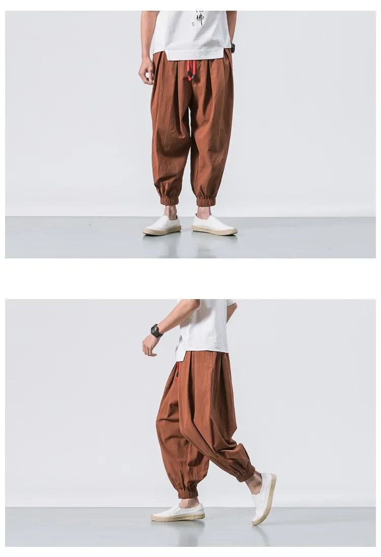Herren Harems hose mit Bein Baumwolle Leinen hose Frühling Herbst Qualität Männer lässig baggy lose übergroße Hosen Streewear – Detail 6