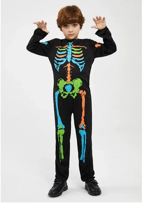 Costumes de Cosplay d'Halloween pour Garçons et Bol, Boule de Maquillage, Costume de Zombie, Modules Arc-en-Ciel, Squelette, Fantôme, pour Enfants