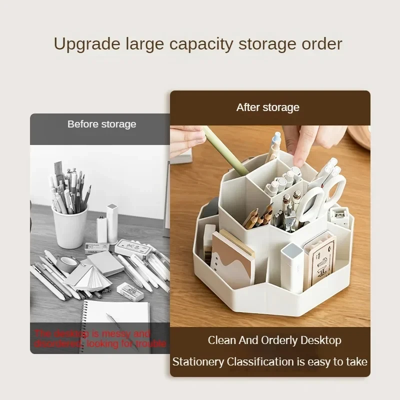 Imagem -04 - Grande Capacidade Desk Pencil Storage Box 360 ° Rotatable Pen Holder Grid Papelaria Organizer Escola e Escritório Stand