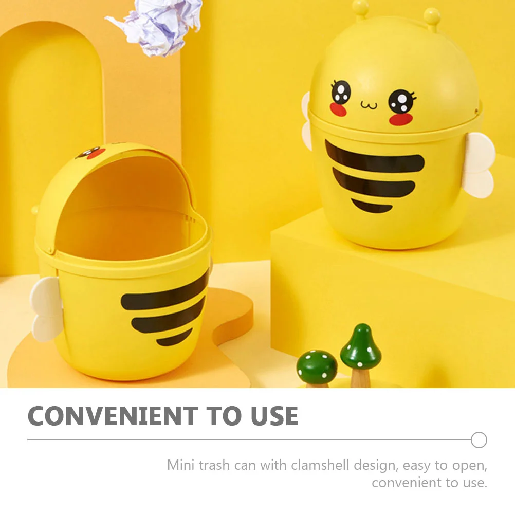 1Pc Mini Trash Can With Lid Flip Waste Bins Desktop Garbage Storage Can Household Merchandises Cartoon Bee Container - Image 5