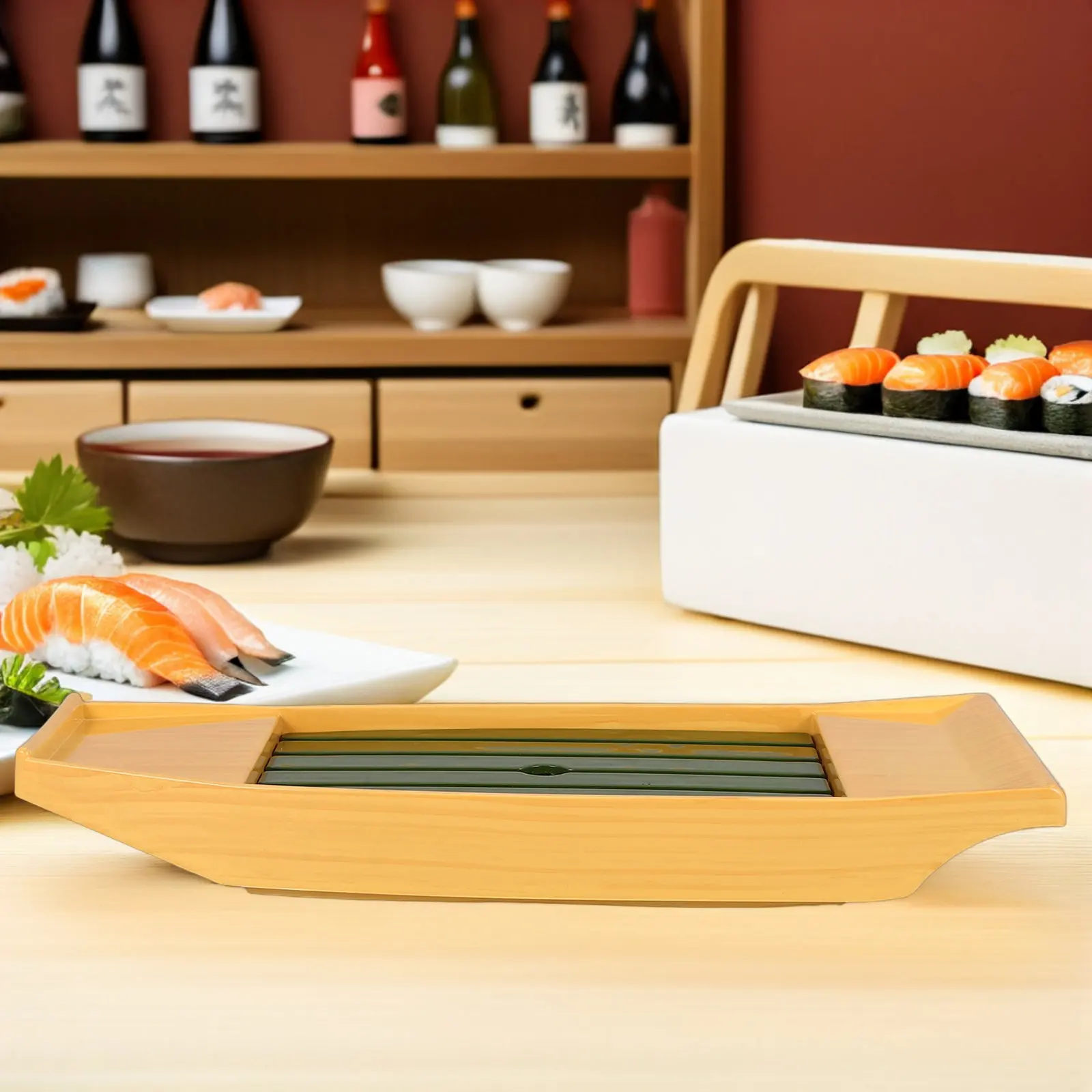 Japanese Sushi Boat Serving Platter Melamine Sashimi Holder Boat Shaped Display Tray for Restaurants Home Parties Sushi