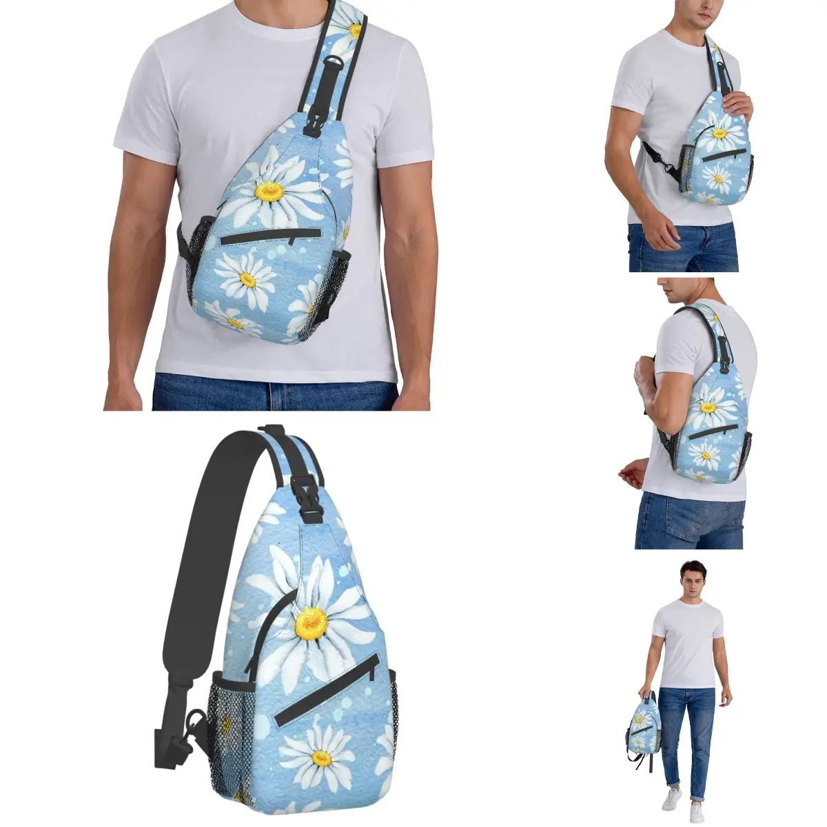 Daisies Flowers Floral Sling Bag Chest Crossbody Shoulder Sling Backpack Outdoor Sports Daypacks Watercolor Cool Bags