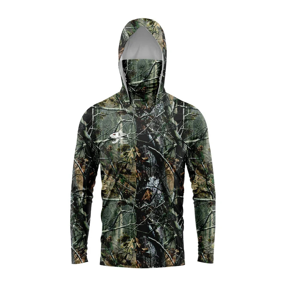 Sweat à capuche de pêche camouflage pour homme, chemise anti-UV à séchage rapide avec masque facial