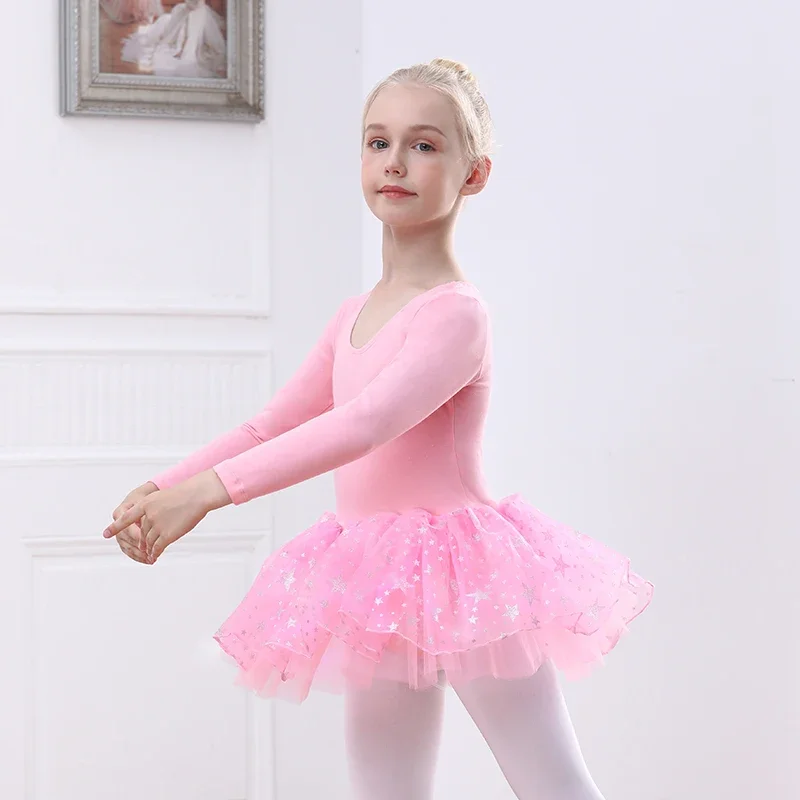 

Балетные трико для девочек, юбка-пачка с длинными рукавами, блестящее платье-пачка со звездным принтом, милая танцевальная юбка-пачка для малышей
