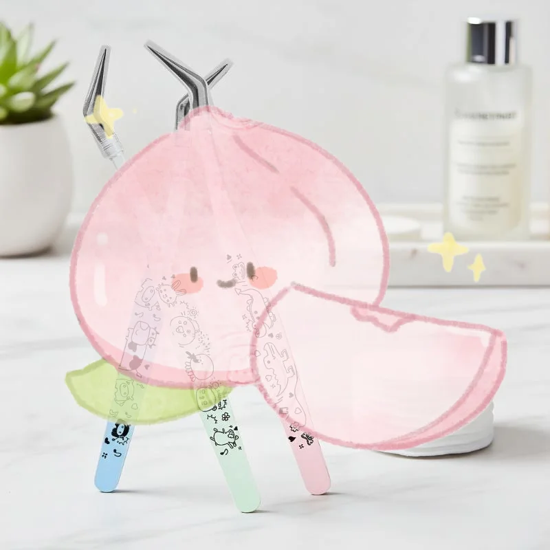 الكرتون طباعة كاذبة ملاقط رمش الفولاذ المقاوم للصدأ منحني المهنية ثلاثية الأبعاد جلدة تمديد الملقط أدوات ماكياج