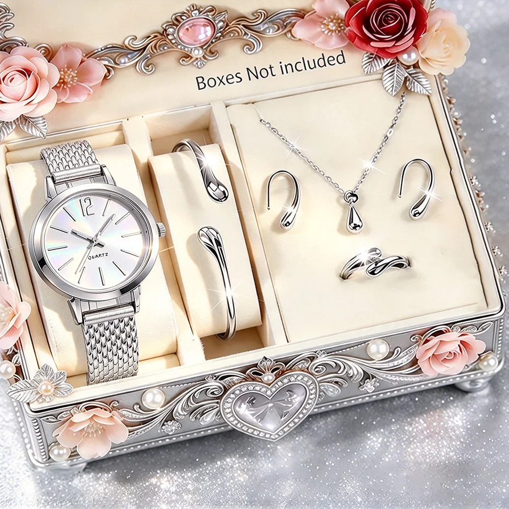 6Pcs Fashion Elegant Women's Luxury Watch & Bracelet Set, Suitable for Daily Wear, Parties and Various Occasions
