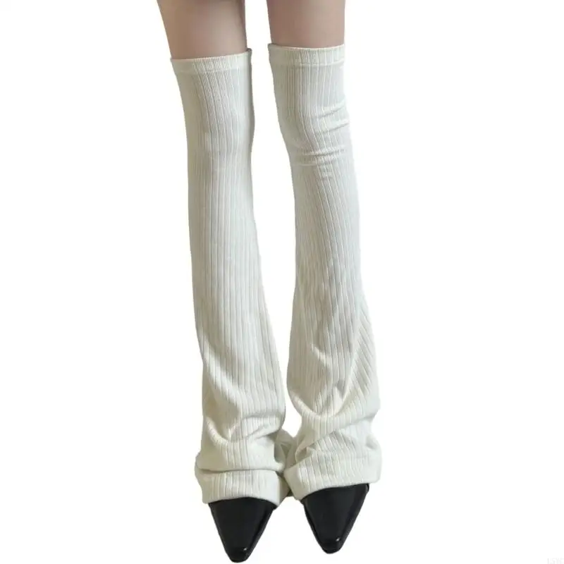 L5YC 여성용 무릎 플레어 레그 워머 골지 니트 허벅지 높은 긴 양말
