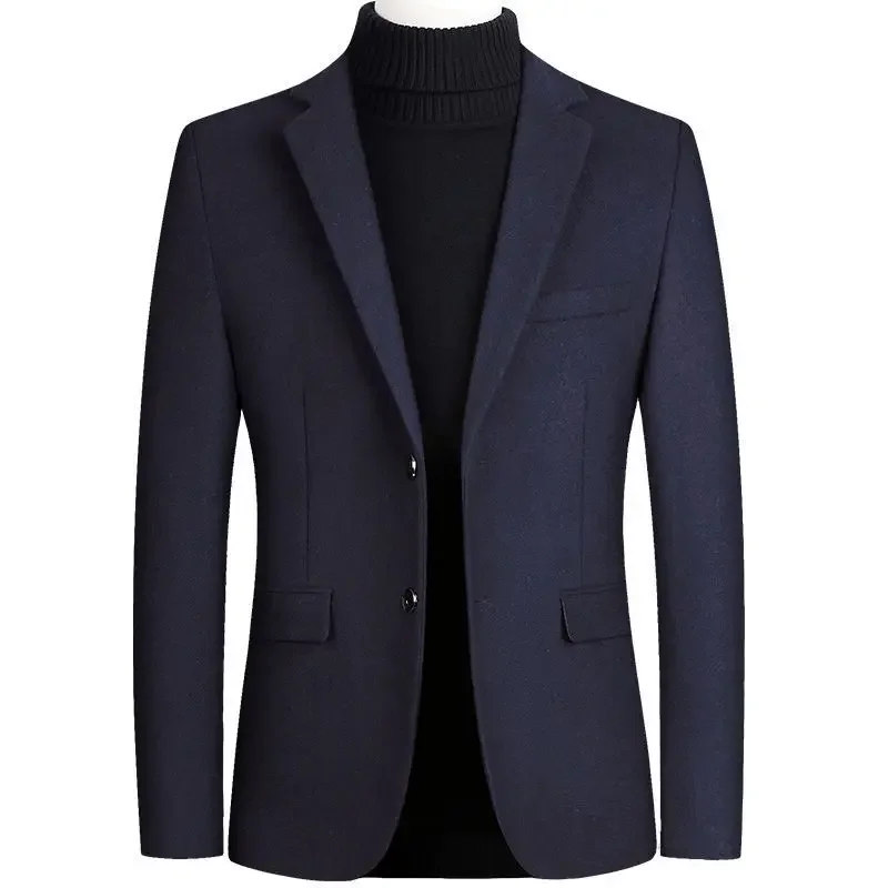 Winter Men\'s Wool Blazers Bussiness Suit Jacket Oversized Solid Two Buttons Tops Casual Jacket Men Clothes Wedding Suit Coat 4XL