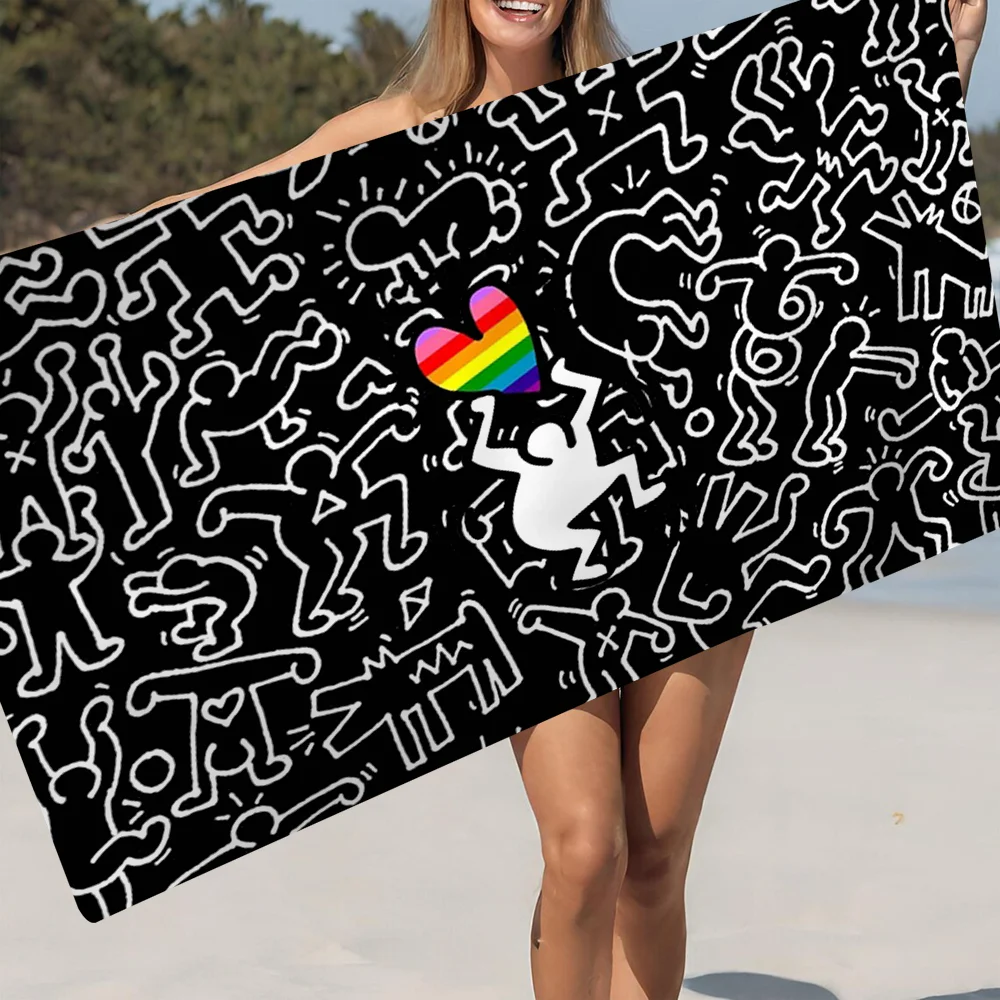 Art Safe Sex K-Keith H-Haring Cartoon Beach Towel Cute Kawaii Room Decor Bath Girls Children Hand Towels For Bathroom Shower