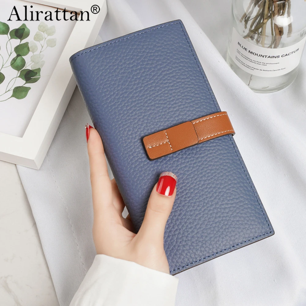 Alirattan 2026 New Wallet Long Women's Soft leather Wallet Buckle Multiple Card Slots Women's Wallet Card Bag