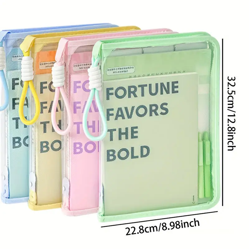 

Portable File Folder Bag With Clamp Plate Transparent Handle Storage Bags Zipper File Bag Stationery Holder Supplies