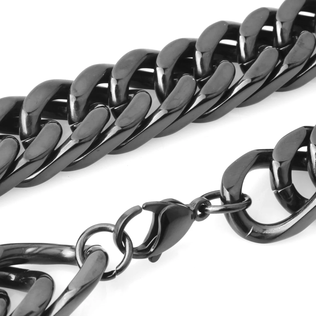 Stainless Steel Cuban Link Chain Necklace For Male 10/12/14/17MM Width Wholesale Black  Chain Mens Jewelry