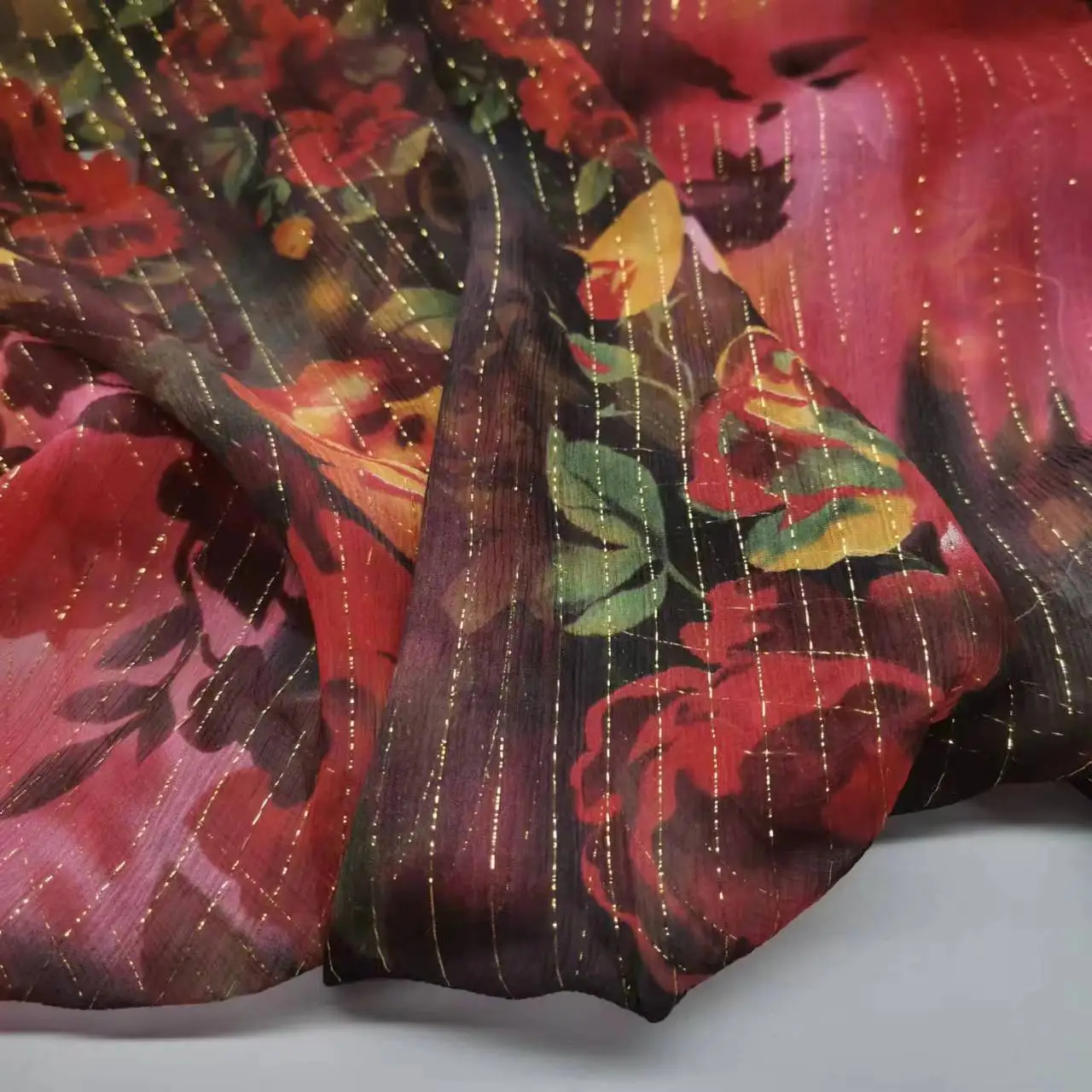 Silk Rose Ombre Chiffon Fabric Soft Metallic Jacquard Sexy Wild Dress Scarf Material