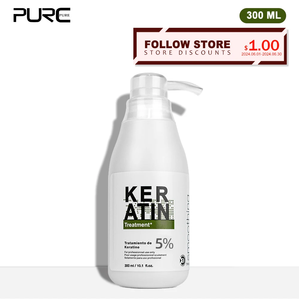 

PURC 5% Keratin Treatment Professional Straightening Smoothing Hair Repairing Frizz Curly Hair Brazilian Keratin 300ml