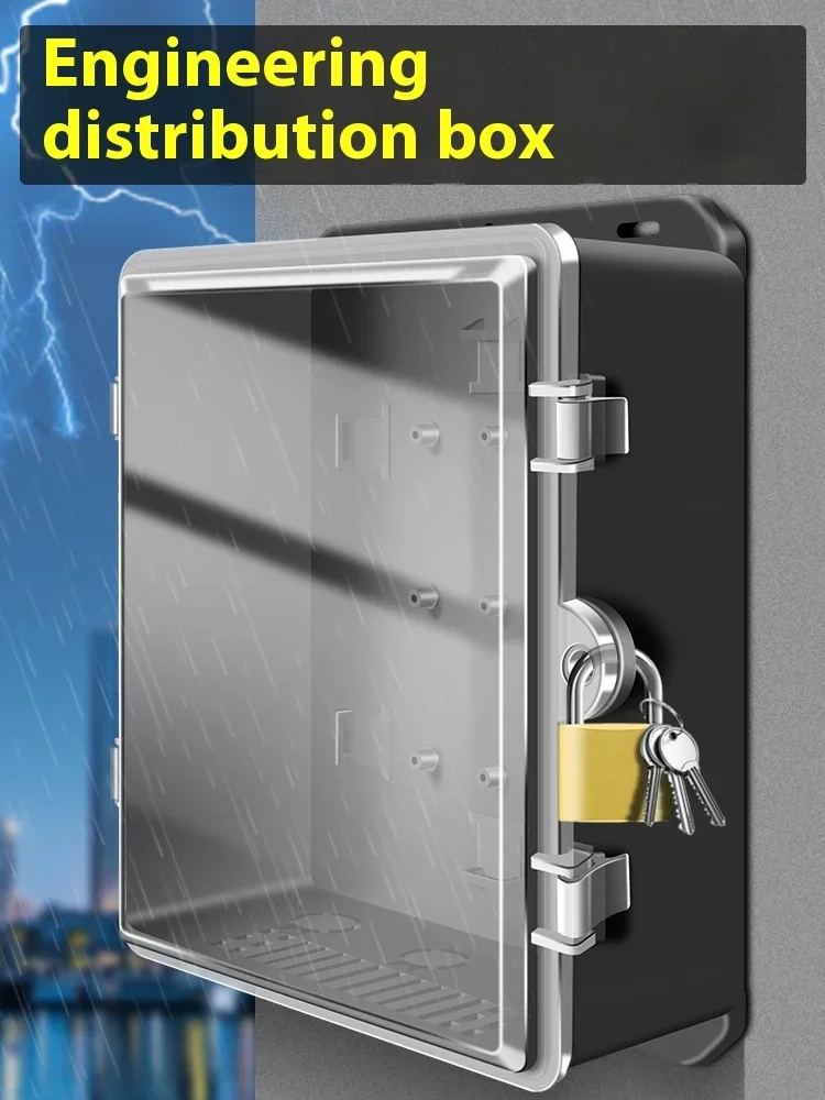 

Outdoor Black Plastic Transparent Waterproof Rainproof Camera Side Door Distribution Box for Weak Voltage Monitoring