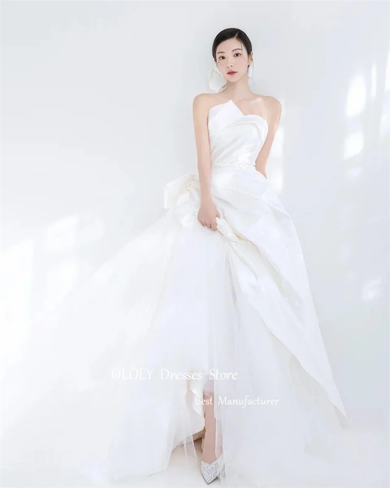 OLOEY ออกแบบใหม่ Strapless Pleats ชุดแต่งงานสายเกาหลีถ่ายภาพ Strapless Tulle ชุดเจ้าสาวรัดตัวกลับ 2025