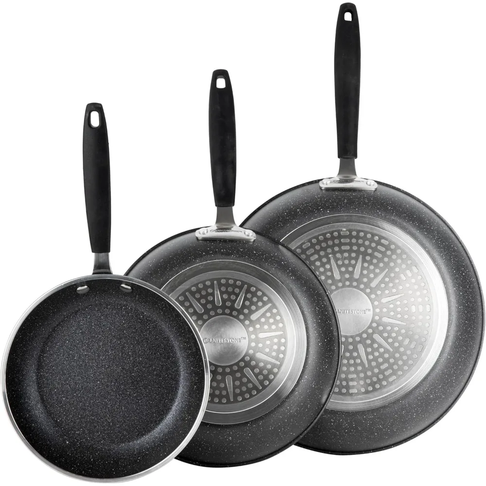 

3 Piece Nonstick Frying Pan Set, 8”, 10” & 12” Nonstick Mineral and Diamond Triple Coated Frying Pans, Skillet Set, Omelet Pan,