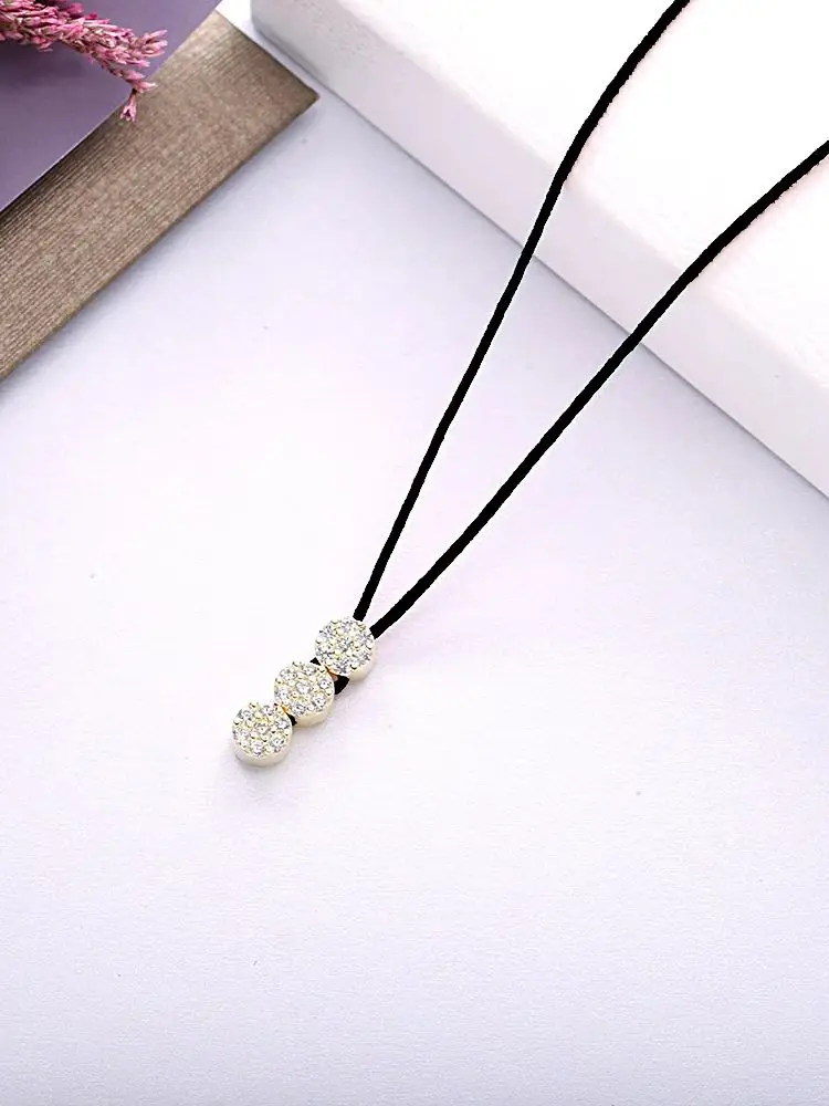Moonmory France Beliebte Halskette aus 925er-Sterlingsilber mit schwarzem Seil-Anhänger für Damen, verstellbare Halskette mit drei kleinen runden Anhängern – Detail 4