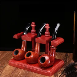 2/3/4 Seats Mahogany Solid Wood Pipe Rack Handmade Base Cut Tobacco Pipe Holder Smoking Accessories