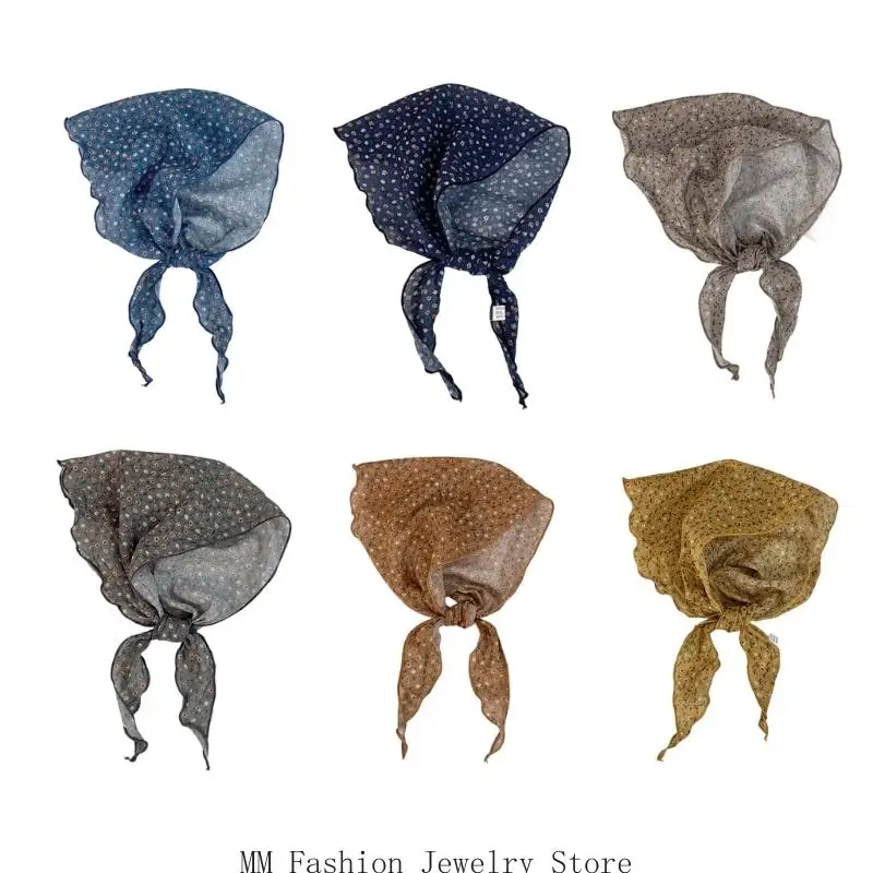 

D0UB Breathable Women Triangular Scarf with Rural Styles Flower Pattern Neck Wrap Head Cover Shawl Fashion Vacation Accessory